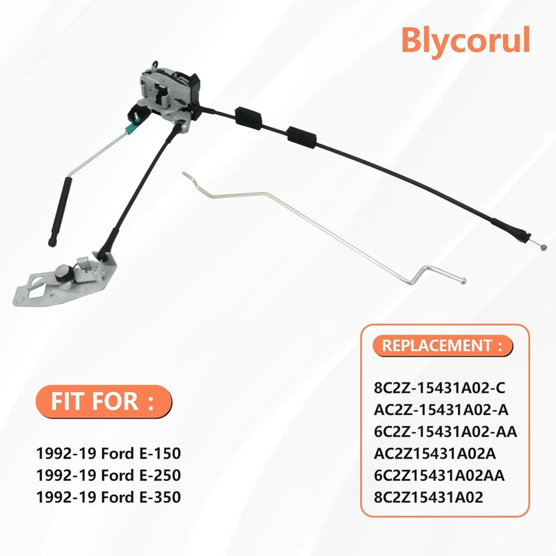 Blycorul Rear Door Latch Assembly with Cable & Rod, Right Passenger Side for Ford 1992-2019 E150 E250 E350 Econoline Van, Cargo Door Lock Latch Connective Repair Replaces 6C2Z-15431A02-AA - Image 2